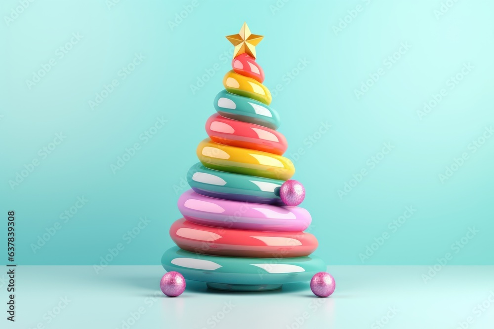 3D Render Christmas Tree Decoration, Merry Christmas and Happy New Year Background. Generative Ai 3D Render Christmas Tree Decoration, Merry Christmas and Happy New Year Background. Generative Ai