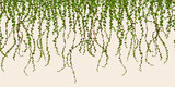 Green foliage wall vector illustration, climbing plant leaves seamless horizontal pattern