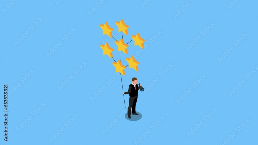 Business manager holding stars while looking at his telescope 3d isometric cartoon animation in 4K UHD 3840x2160 Business manager holding stars while looking at his telescope 3d isometric cartoon animation in 4K UHD 3840x2160