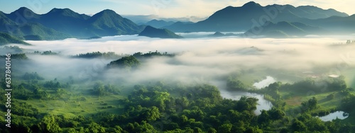 jungle landscape, fog, clouds and mountains panorama © id512