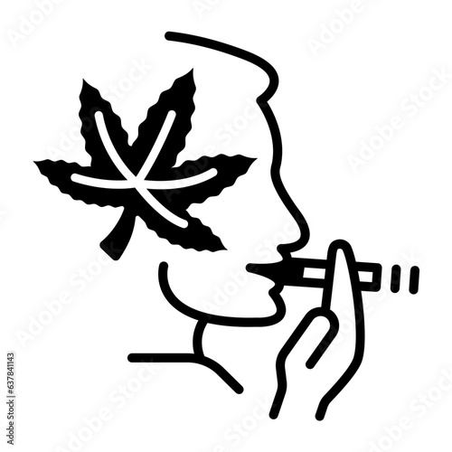 Psychonautics or flower child face side view vector icon design, Cannabis and marijuana symbol, thc and cbd sign, recreational herbal drug stock illustration, Hash affected Person concept