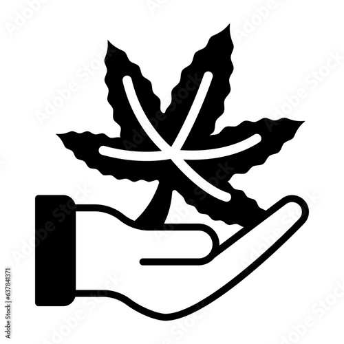 Hemp Plant Care vector icon design, Cannabis and marijuana symbol, thc and cbd sign, recreational herbal drug stock illustration, Hand Holding Hash Leaf concept