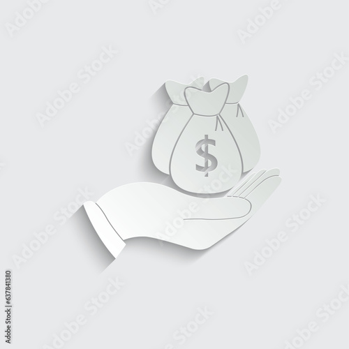 money icon vector hand holding bag of money icon  finance sign