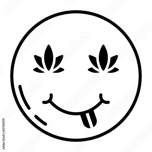 Happy 420 Smoker Face vector icon design, Cannabis and marijuana symbol, thc and cbd sign, recreational herbal drug stock illustration, weed smiley face tongue out concept