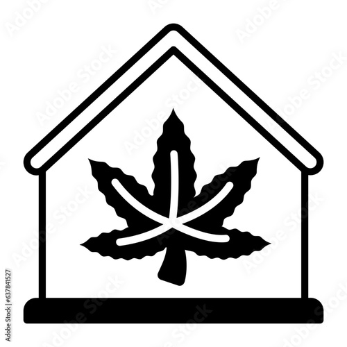 Weed house vector icon design, Cannabis and marijuana symbol, thc and cbd sign, recreational herbal drug stock illustration, Hemp Storage Building or Room concept