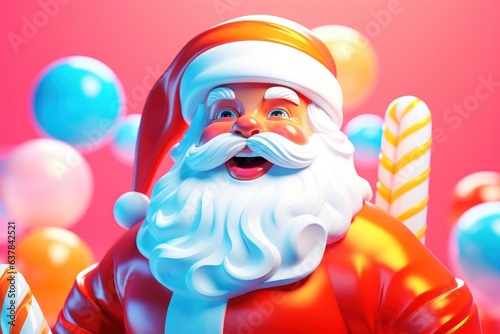 3D Render Santa Claus on Christmas Theme, Santa Delivery Christmas Gift Boxes, Merry Xmas and Happy New Year. Generative Ai