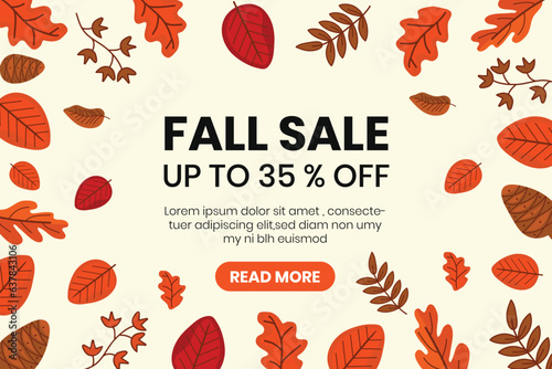 Hand drawn horizontal sale banner template for fall season