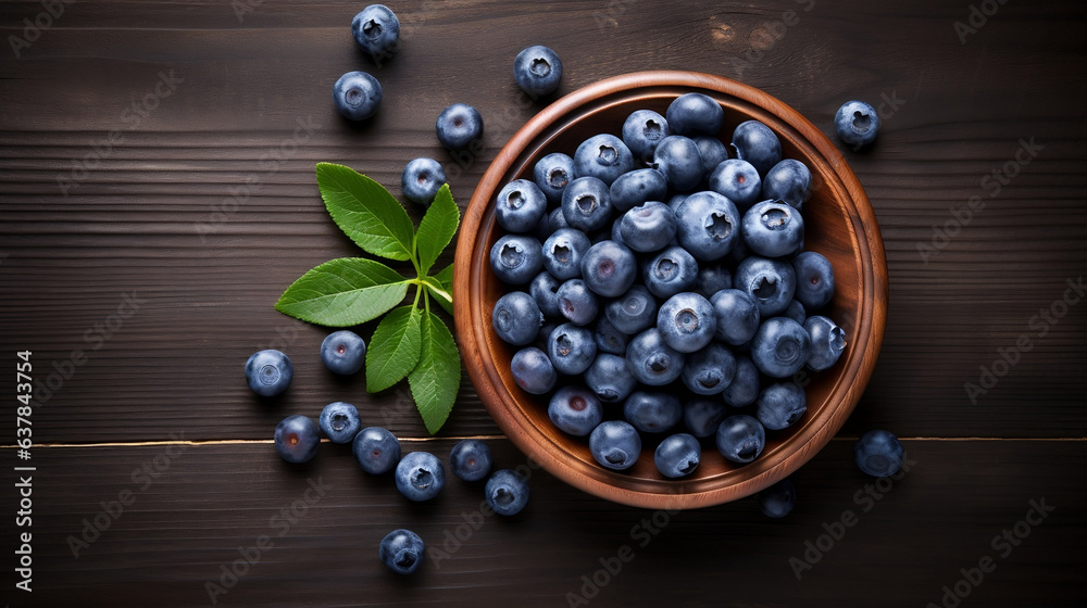 Delicious blueberries in a plate on a wooden background new quality universal colorful technology illustration design generative ai Delicious blueberries in a plate on a wooden background new quality universal colorful technology illustration design generative ai