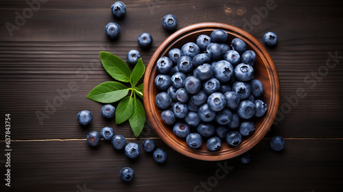Delicious blueberries in a plate on a wooden background new quality universal colorful technology illustration design generative ai