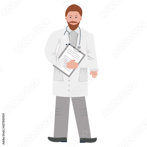 Labor Day, Medicine Day. Male doctor with stethoscope and notes.
Illustration for labor day or medical worker's day. Male doctor, family doctor, pediatrician. Made in vector graphics.
