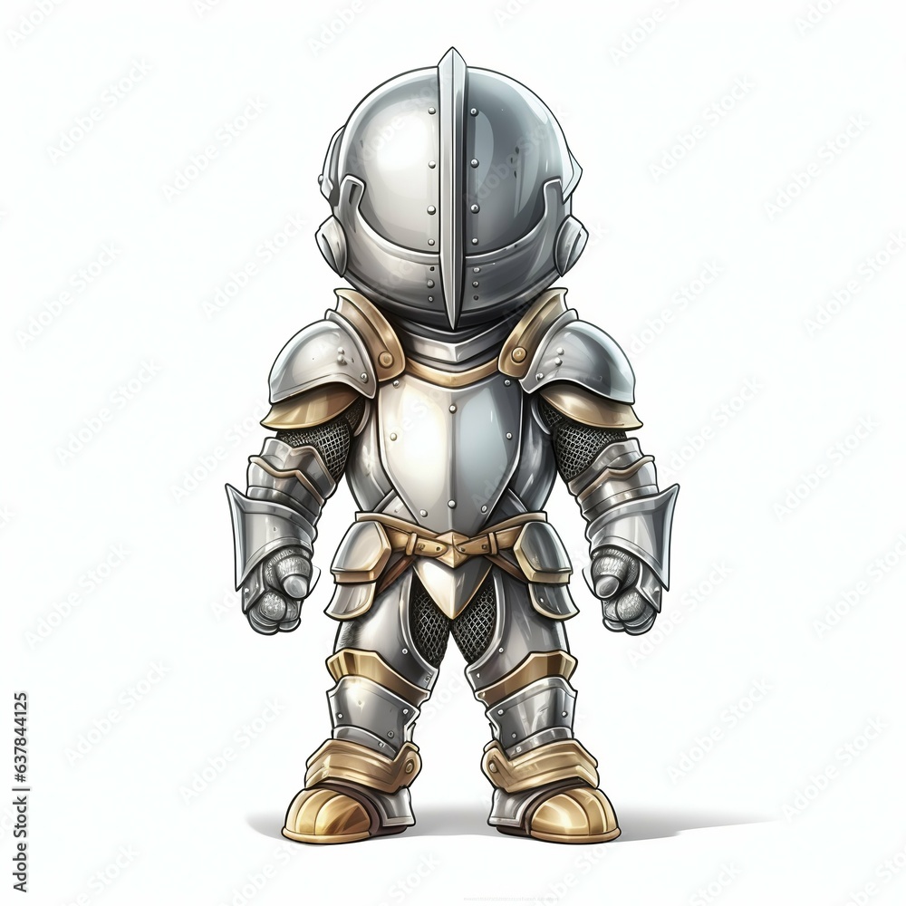 Fototapeta premium Cartoon Little Knight in Silver Armor. Generative ai