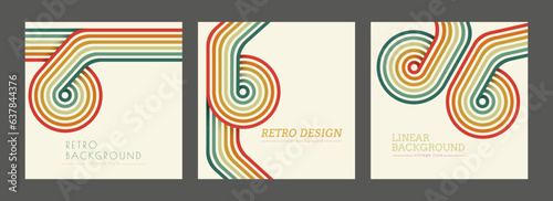 Vintage geometric background with colored parallel lines in the style of the 70s. Design for printing posters, posters, banners and covers in retro style