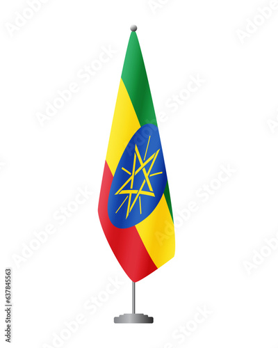 Ethiopia flag on flagpole for official meetings, transparent background, vector