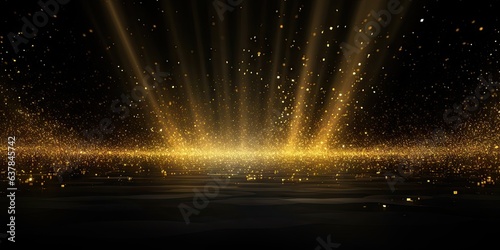 Glowing golden light effect on black background. Glittering abstract illustration. Luxury graphic design premium