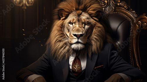 Portrait of a lion with a crown