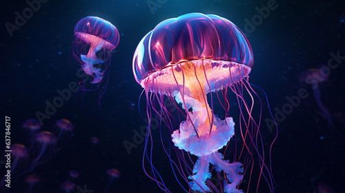 Pretty iridescent jellyfish floating © Gefer