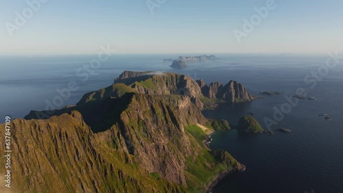 Aerial shot epic mountain ridge lofoten photo