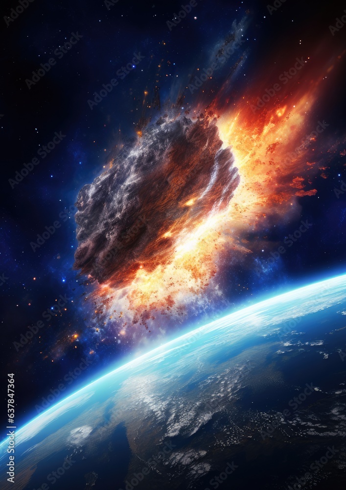 Obraz premium Meteor glowing as it enters the Earth's atmosphere, ultra realistic. Generative Ai.