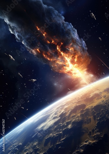 Meteor glowing as it enters the Earth's atmosphere, ultra realistic. Generative Ai. © annamaria