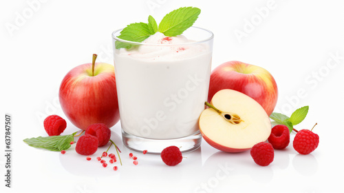 Smoothie apple fruits yogurt isolated on white backgound
