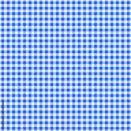 Blue vichy check, or gingham, print background. Seamless, or repeat, pattern. Fabric texture visible. 