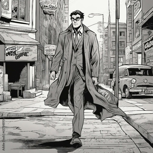 Cartoon man walking down the street