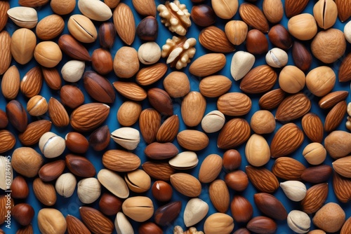 Mix of different types of nuts, healthy food concept. Generative Ai.