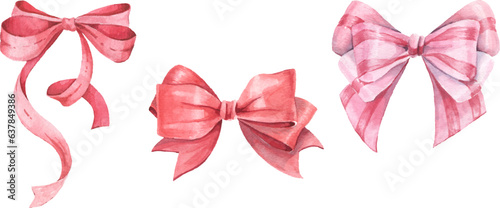 hand-drawn watercolor vector bows and ribbons.  gift bows. Christmas arrangement. Festive red bow.. Colored decorative bows for cards, invitations, scrapbooking, decor photo