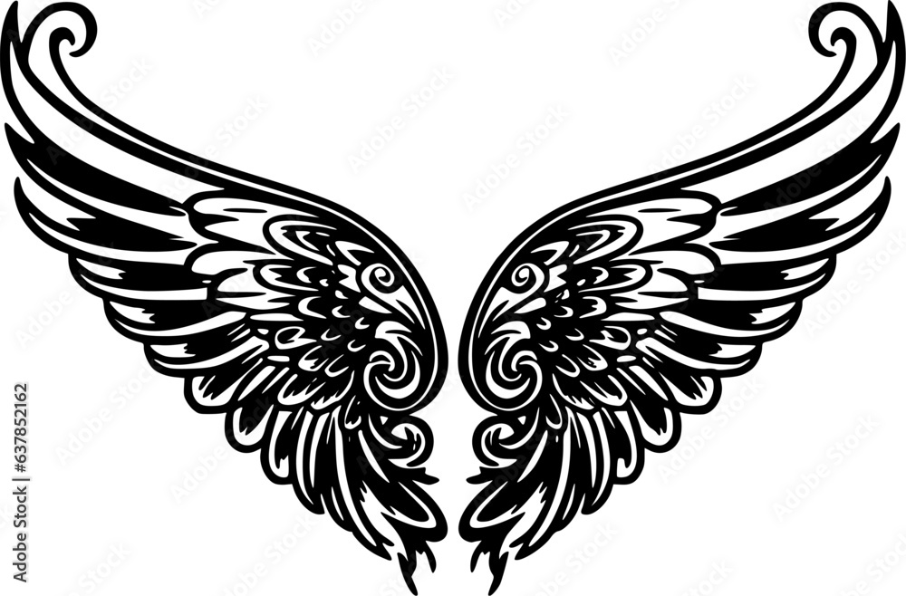 Obraz premium Wings | Black and White Vector illustration
