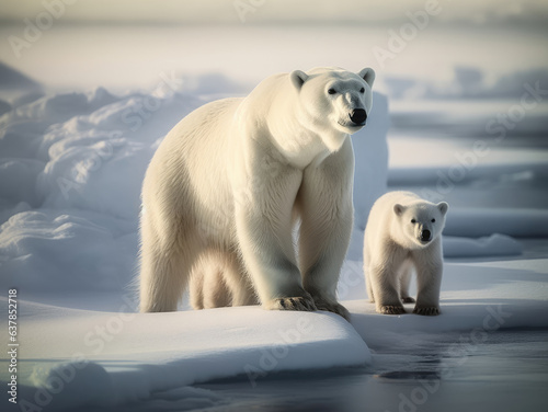 Polar bear and her cubs