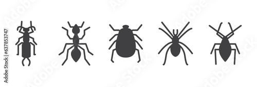 Insects flat icon collection.Insect black icon set. Pest sign. Insect pictogram, simple insect silhouette icon symbol isolated on white background Vector Illustration © sugarstock