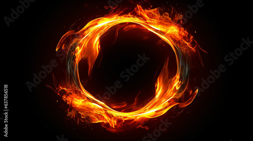 Stylized circle ring burning with fire on black background