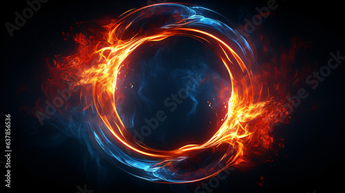 Stylized circle ring burning with fire on black background
