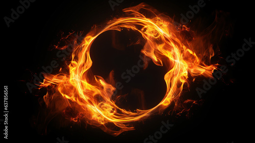 Stylized circle ring burning with fire on black background