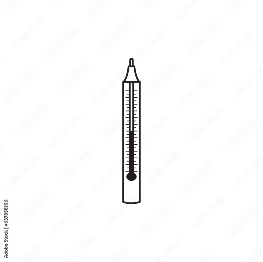 Thermometer line vector icon. Thermometer for measuring the temperature of icon. Contains such Icons as Thermometer, Pyrometer, Body Temperature Check and more. Linear icon of thermometer.