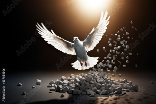 freedom and victory concept, Peace white dove flying to get released out of a chain.