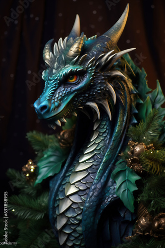 Dragon symbol of New Year 2024. Turquoise dragon AI Generative