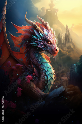 The symbol of 2024 is the dragon. Colourful New Year dragon AI Generative © Alina