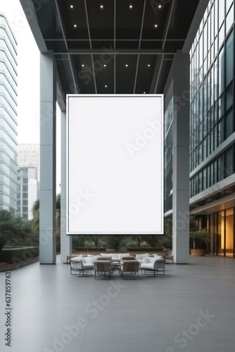 Big advertisement frame billboard space as empty blank white mockup signboard in business center.