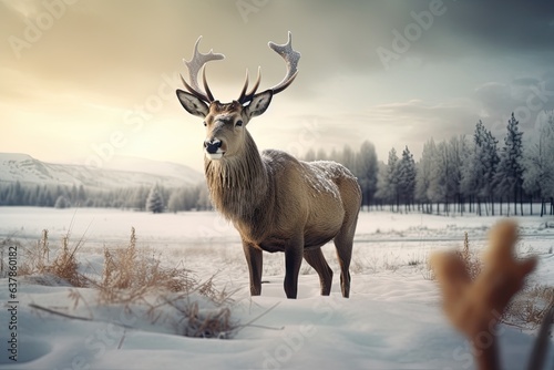 Majestic Deer Roaming Snow-Clad Forest  a Captivating Glimpse into Nature s Delicate Balance