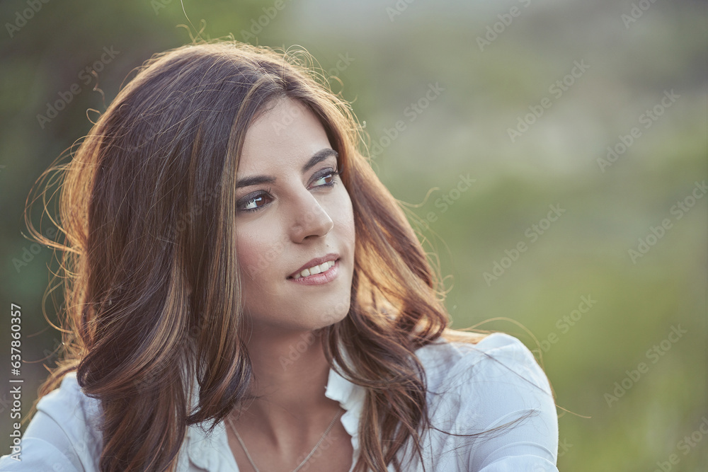 Dreamy woman sitting in nature Dreamy woman sitting in nature