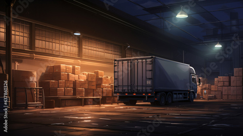 Unloading cargo truck at warehouse