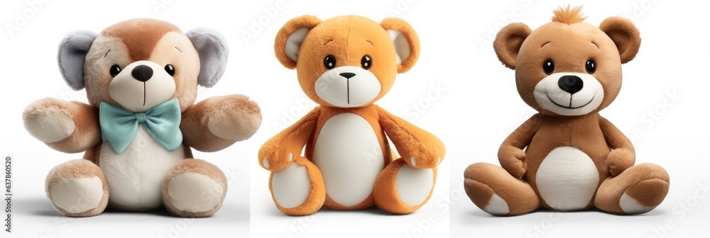 Obraz premium 3 stuffed animal toys isolated on white background.