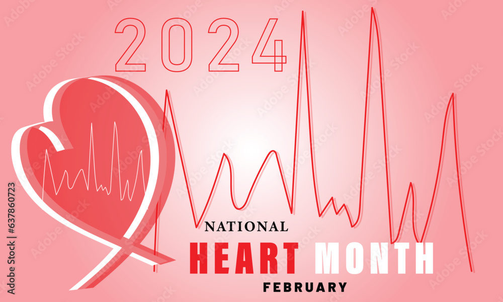 National Heart month. background, banner, card, poster, template. Vector illustration.