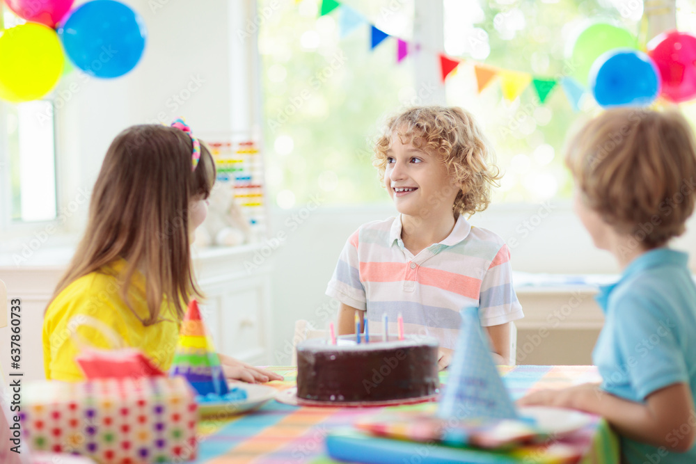 Fototapeta premium Child birthday party cake. Family with kids.