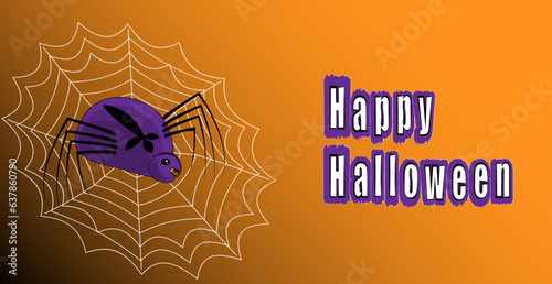 happy halloween orange background cobweb spider piss vector eps10