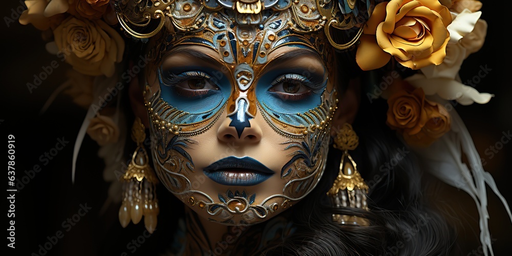 AI Generated. AI Generative. Sugar skull woman girl make up day of the dead Día de los Muertos holiday dark night Halloween look. Can be used for carnaval promotion poster AI Generated. AI Generative. Sugar skull woman girl make up day of the dead Día de los Muertos holiday dark night Halloween look. Can be used for carnaval promotion poster