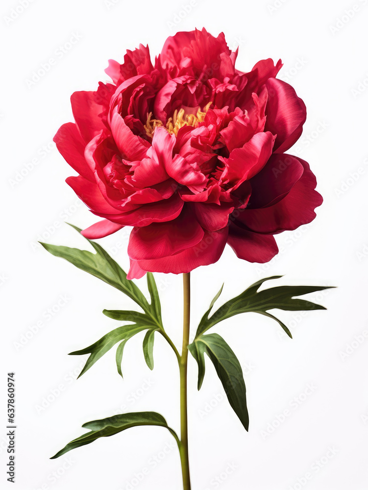 Red peony flower on white background