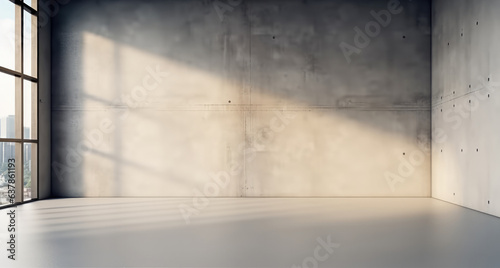 Empty room interior with concrete walls with light from window.