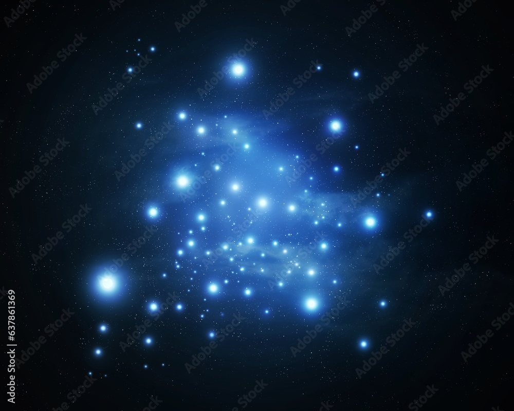 Pleiades in the sky isolated. Bright blue stars in space. Cluster of young stars. Pleiades in the sky isolated. Bright blue stars in space. Cluster of young stars.